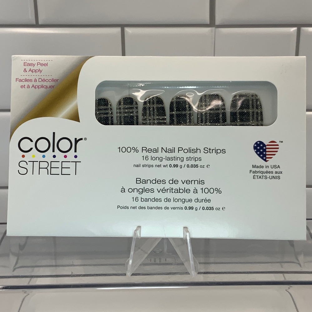 Color Street Plaid Reputation FDG331 Nail Polish Strips Silver Black 16 Count